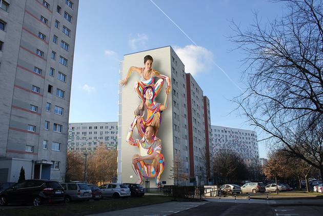 Fassadenkunstprojekt des amerikanischen Künstlerduos JBAK an der Landsberger Allee